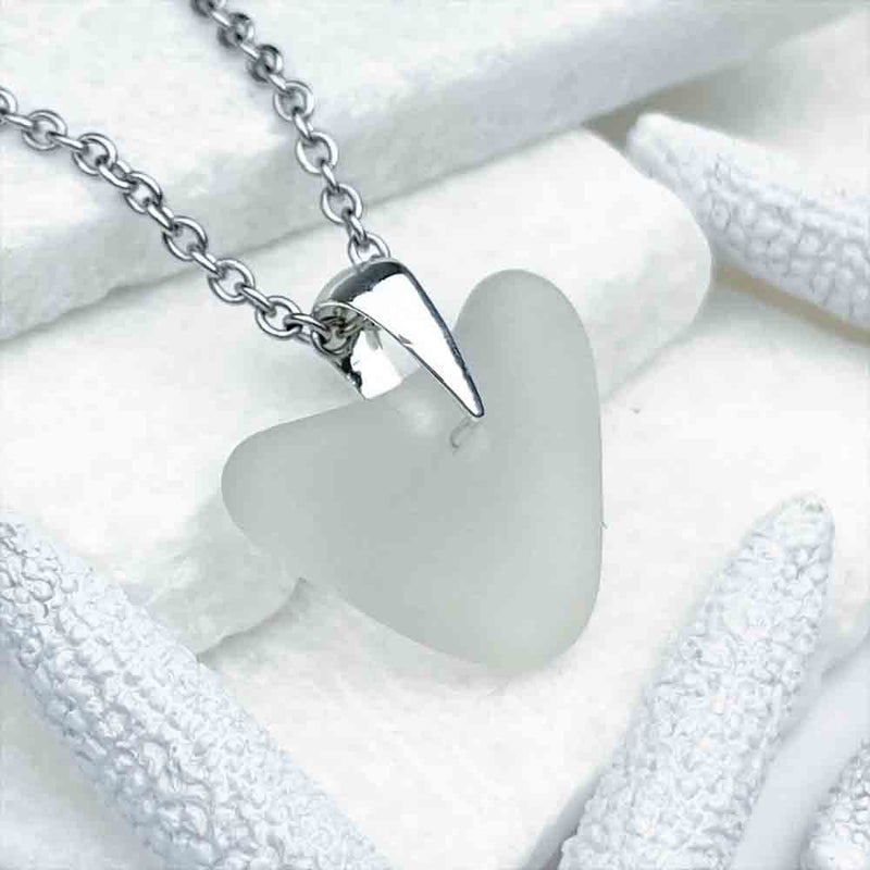 Crystal Clear Heart-Shaped Sea Glass Pendant | Real Sea Glass